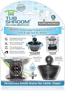 Tubshroom Tub Drain Hair Catcher Combo Pack With Silicone Stopper, Black Chrome – Drain Protector And Hair Catcher For Bathroom Drains, Fits 1.5” – 1.75” Bathtub And Shower Drains