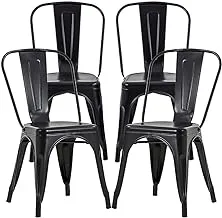 FDW Set of 4 Patio 18 Inches Seat Height Dining Room Kitchen Tolix Restaurant Bar Stackable Trattoria Metal Indoor Outdoor Chairs, Black, No Installation Required, Metal Dining Chairs Set of 4