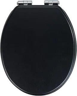 WENKO, Toilet Seat Cuero Black, MDF, Leather Design, Non-Slam Anti-Bacterial Seat for Bathroom, Soft Close & Easy Clean, 35.5x42.5cm, Black