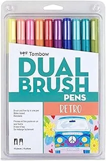 Tombow 56217 Dual Brush Pen Art Markers, Retro, 10-Pack. Blendable, Brush and Fine Tip Markers