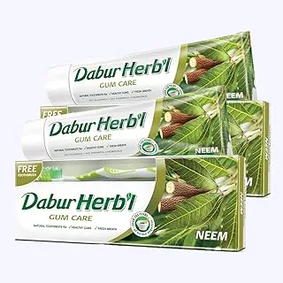 Dabur Herbal Neem Toothpaste (2 x 150g+Toothbrush) | Enriched with Neem Extract | Natural Toothpaste For Healthy Gums & Fresh Breath | Value Pack