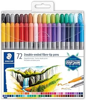 Staedler Staedtler Double Fibre-Tip Pens with Two Impression-Proof Nibs, Narrow and Wide Lines, Clear Folding Case 72 Brilliant Colours 3200 TB72