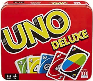 Uno Deluxe Card Game For With 112 Card Deck, Scoring Pad And Pencil, Kid Teen & Adult Game Night For 2 To 10 Players, Makes A Great Gift For 7 Year Olds And Up