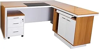 Mahmayi Zelda Modern Executive Desk, Brown/White, 180 x 160 x 76 .5 cm, Zhm225-16Exec