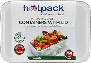 Hotpack Disposable Lunch Box, Food Storage, Microwavable Container 750ml with Lid, 8+2 Free