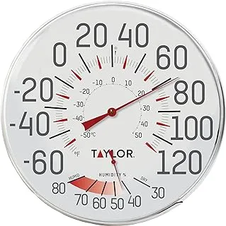 Taylor Precision Products Metal Wall Indoor Outdoor Thermometer And Hygrometer, 12 Inch