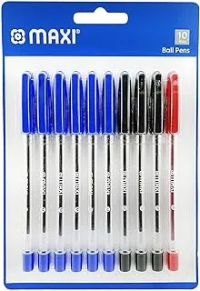 MAXI BALL PEN MEDUM TIP BLISTER OF 10PC ASSORTED (6 BLUE + 3 BLACK + 1 RED)