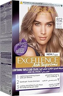 L´Oréal Paris Excellence Ash Supreme AntiBrass Permanent Hair Colour, 8.12 Cool Pearl Ash Blonde, 250 ml