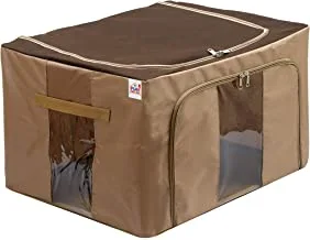 Fun Homes Large Clear Window Storage Bins Foldable Fabric Boxes for Clothes - Stackable Container Organizer Set with Carrying Handles(Brown)-FUNNHOM12255