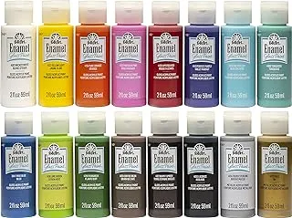 Folkart Gloss Finish Acrylic Enamel Craft Set Designed For Beginners And Artists, Non-Toxic Formula Perfect For Glass And Ceramic Painting, Sixteen 2 Oz Bottles, 32 Ounce