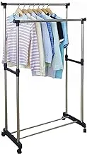 Stainless Steel Double-Pole Clothes Hanger/Rack, Rolling Bar Rail Rack, (For Clothes/Shoes) AdjUStable