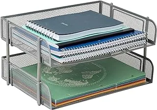 Mind Reader Estack2-Sil 2 Piece Stackable Letter Tray, Desk, Document Holder, Magazine Storage, Desktop File Organizer, Silver