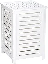 WENKO Oslo Laundry Bin, Wood, Household Clothes and Washing Storage, Comfortbale Padded Seat, Decorative Home Bedroom Piece, 45x65x45cm, White