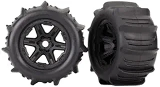 Traxxas Assembled Glued Tires & Wheels, Black, 8674