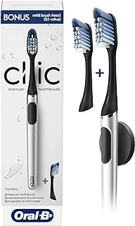 Oral-B Clic Manual Toothbrush with X-Shaped Bristles for the Ultimate Clean, Reusable Toothbrush with Replaceable Brush Head, Onyx Silver