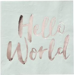 Ginger Ray Hello World Mint & Rose Gold Unisex Baby Shower Paper Napkins 20 Pack, Green