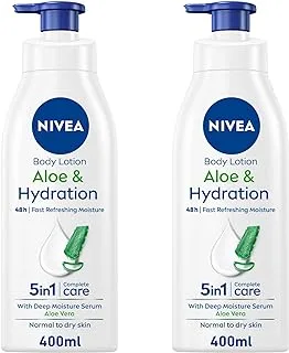 NIVEA Body Lotion Hydration, Moisturizing Aloe Vera, Normal to Dry Skin, 2x400ml