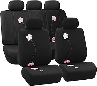 FH Group Car Seat Covers Full Set Black Cloth - Universal Fit, Automotive Seat Covers, Low Back Front Seat Covers, Airbag Compatible, Split Bench Rear Seat, Washable Car Seat Cover for SUV, Sedan, Van