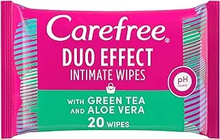 Carefree Daily Intimate Wipes Duo Effect With Green Tea And Aloe Vera, Pack Of 20 Wipes