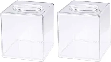 SHOWAY 2pcs Acrylic Tissue Holder Box Transparent Paper Roll clear Square Napkin For Home,Office, Restaurants, Hotels, Bathroom vanity countertops(Square)