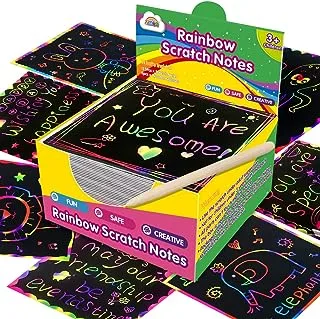 ZMLM Rainbow Scratch Mini Art Notes - 125 Magic Scratch Note Off Paper Pads Cards Sheets for Kids Black Scratch Note Arts Crafts DIY Party Favor Supplies Kit Birthday Game Toy Gifts Box for Girls Boys