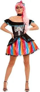 Smiffys Day of the Dead Senorita Ombre Costume, Black with Dress, Choker & Headband, Mexican Day of The Dead/Sugar Fancy Dress, Adult Dress Up Costumes