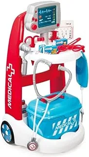 Smoby Roleplay Doctor Playset Cart with 16 Accessories and Alarm Sounds, 22-Inch, Red Playset