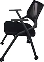 Mahmayi 632L Black Ergonomics Folding Chair Computer Chair, Visitor Chair, Back Rest Chair Visitor Conference Chairs, Heavy Duty Steel Can Hold Upto 150Kgwith Wheels, 632L-Fldchr-Wheels-Blk