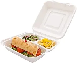 Bagasse Take Out Container, To Go Box, Clamshell - Durable All Natural, Biodegradable, Disposable Material 3 Compartments 25 oz 10