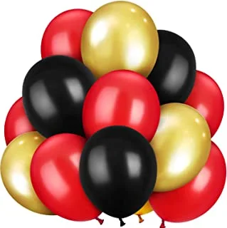 PARTY TIME - Set of 30 Latex Balloons for Birthday, Wedding, Christening and Themed Party Decorations (Red, Black & Gold Latex Balloons) 12 Inches