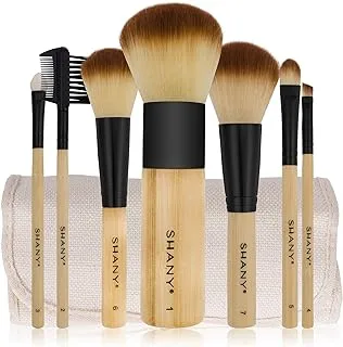 SHANY Bamboo Makeup Brush Set - Vegan Professional Makeup Brushes With Premium Synthetic Hair & Cotton Pouch for Easy Brush Storage - 7pc