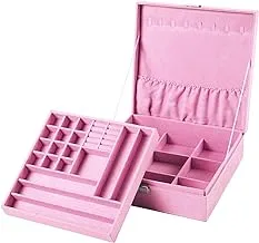 Sodynee Two-Layer Lint Jewelry Box Organizer Display Storage Case With Lock, Pink