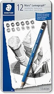 STAEDTLER premium quality drawing pencil, Mars Lumograph, graphite pencil set in metal tin, break-resistant super-bonded lead, design set of 12 degrees, 100 G12