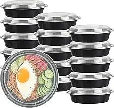 Asporto Microwavable To-Go Container - BPA Free PP Round Take Out Food Container with Clear Plastic Lid - Catering & Takeout - 24 oz - Black - Plastic - Disposable - 100ct Box - Restaurantware