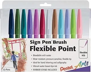 Pentel Arts Sign Pen BrUSh Tip, Assorted Colors, 12 Pack Box Ses15C2Pc12, 5