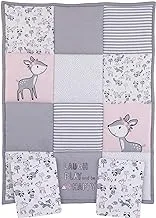 Nojo Little Love Sweet Deer, Grey, Pink, White 3Piece Nursery Mini Crib Bedding Set With Comforter, 2 Fitted Sheets, White, Charcoal