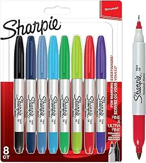 Sharpie Twin Tip Permanent Markers | Fine & Ultra-Fine Points | Assorted Colours | 8 Count