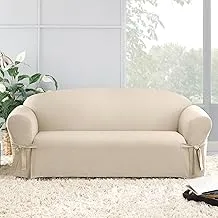 Surefit Duck Sofa One Piece Slipcover ، مقاس منسوج مريح ، 100٪ قطن ، قابل للغسل في الغسالة ، وسادة صندوقية ، طبيعي