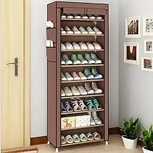 10 Tiers Shoe Rack Storage Box For 27 Pairs, Foldable Rack, Shoes Organizer Cover, Cover Portable Cabinet 158cm (H) X 58cm (L) 28 cm (W),Brown