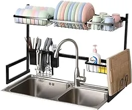 Dish Drying Rack Over Sink Kitchen Supplies Storage Shelf Countertop Space Saver Display Stand Tableware Drainer Organizer Utensils Holder Stainless Steel, Black (33.5)