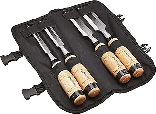 Amazon Basics 4-Piece Chrome Vanadium Steel Wood Chisel Set, 1/2-Inch to 1-1/4-Inch Wooden Handle with Carry Pouch