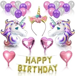 Mumoo Bear Unicorn Party Supplies Set, Glitter Unicorn Headband Unicorn Balloons Gold Happy Birthday Banner Latex and Foil Balloons Decorations Kit ( 26 Value Pack)