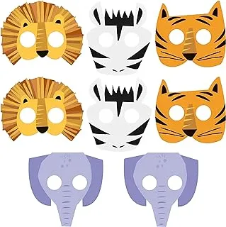 Unique Party 73926 Safari Animals Paper Masks | Assorted | 8 Pcs, Multicolour