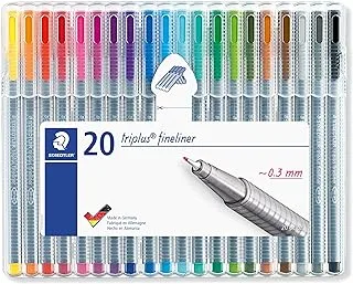 STAEDTLER Triplus Fineliner, 0.3mm Metal-Clad Tip, Ergonomic Triangular Barrel, For Writing, Drawing And Coloring, Set Of 20 Fineliners, 334 Sb20