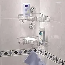 Everloc 2 Shelf Corner Rack, No Drilling, No Screws, No Glue, No Adhesive, Vacuum Suction Wall Mounted, Chrome Corner Bathroom Accessories Holder, Shower Rack, Easy Install, EVL-10202