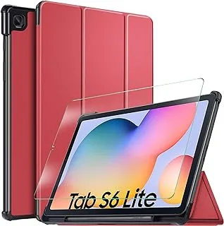 جراب ELTD مع واقي شاشة لهاتف Samsung Galaxy Tab S6 Lite ، جراب واقٍ فليب فاخر رفيع خفيف مع واقي شاشة لهاتف Samsung Galaxy Tab S6 Lite 10.4 بوصة (أحمر)