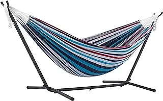 Vivere C9MESH-40 Blue/Orange Mesh Double Hammock with Space Saving Steel Stand