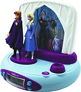 LEXIBOOK Disney Frozen 2 Elsa & Anna, Projector Alarm Clock, Night Light, time Projection onto The Ceiling, Sound Effects, Battery-Powered, Blue/Purple