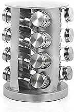 Pengke Spice Rack,Stainless Steel Tower,Round Seasoning Storage Organizer With 16 Glass Jar Bottles,Kitchen Countertop Organizer,Pack Of 1