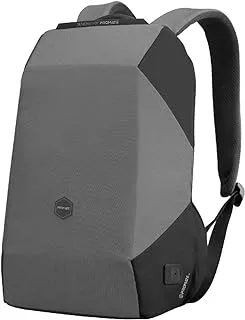 Promate Laptop Backpack, Premium Eco-Friendly Water-Resistant Backpack with Anti-Theft Zippers, Secure Hidden Pocket, Comfortable Straps and USB Charging Port, UrbanPack-BP Grey